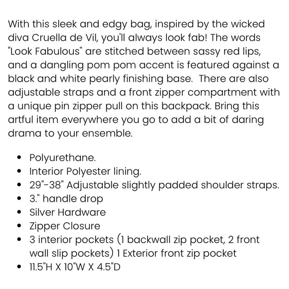 CRUELLA Disney X Danielle Nicole NWT backpack EXCLUSIVE! Emma Stone 🎃 cosplay - Picture 3 of 7